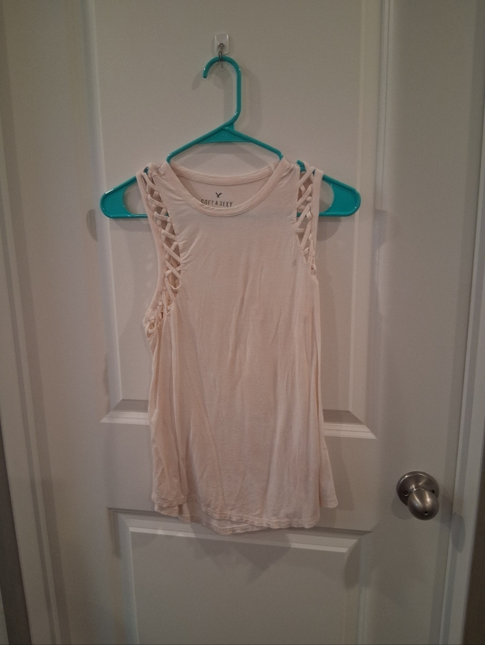 American Eagle Outfitters Soft & Sexy  Baby Pink  Lattice-Shoulder Tank Size XS